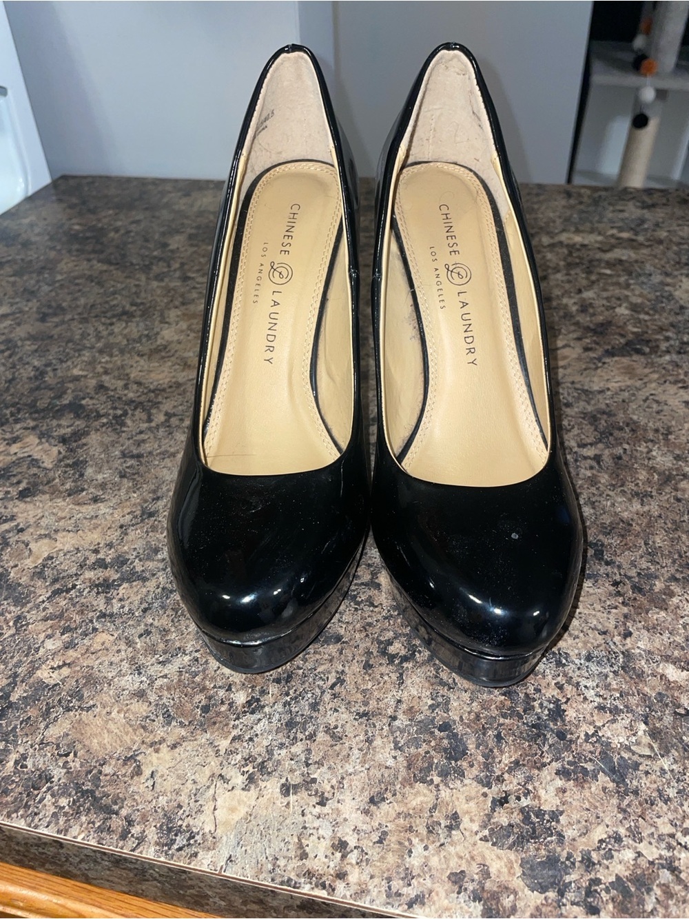 Chinese Laundry Black Patent Platform Pumps